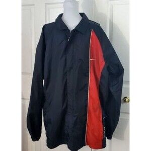 Nike Men's Windbreaker Full Zip Black and Red Golf Jacket Zipper Pocket XL EUC